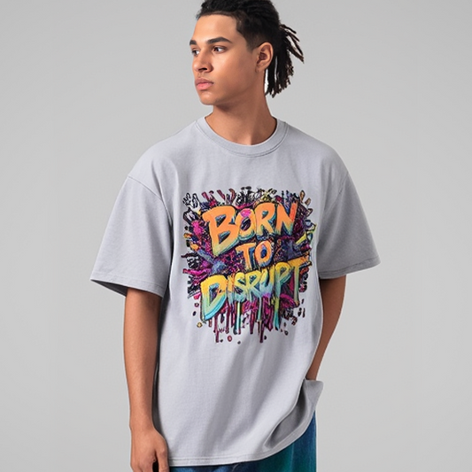 Born To Disrupt Paint Drip Loose Drop Shoulder Tee