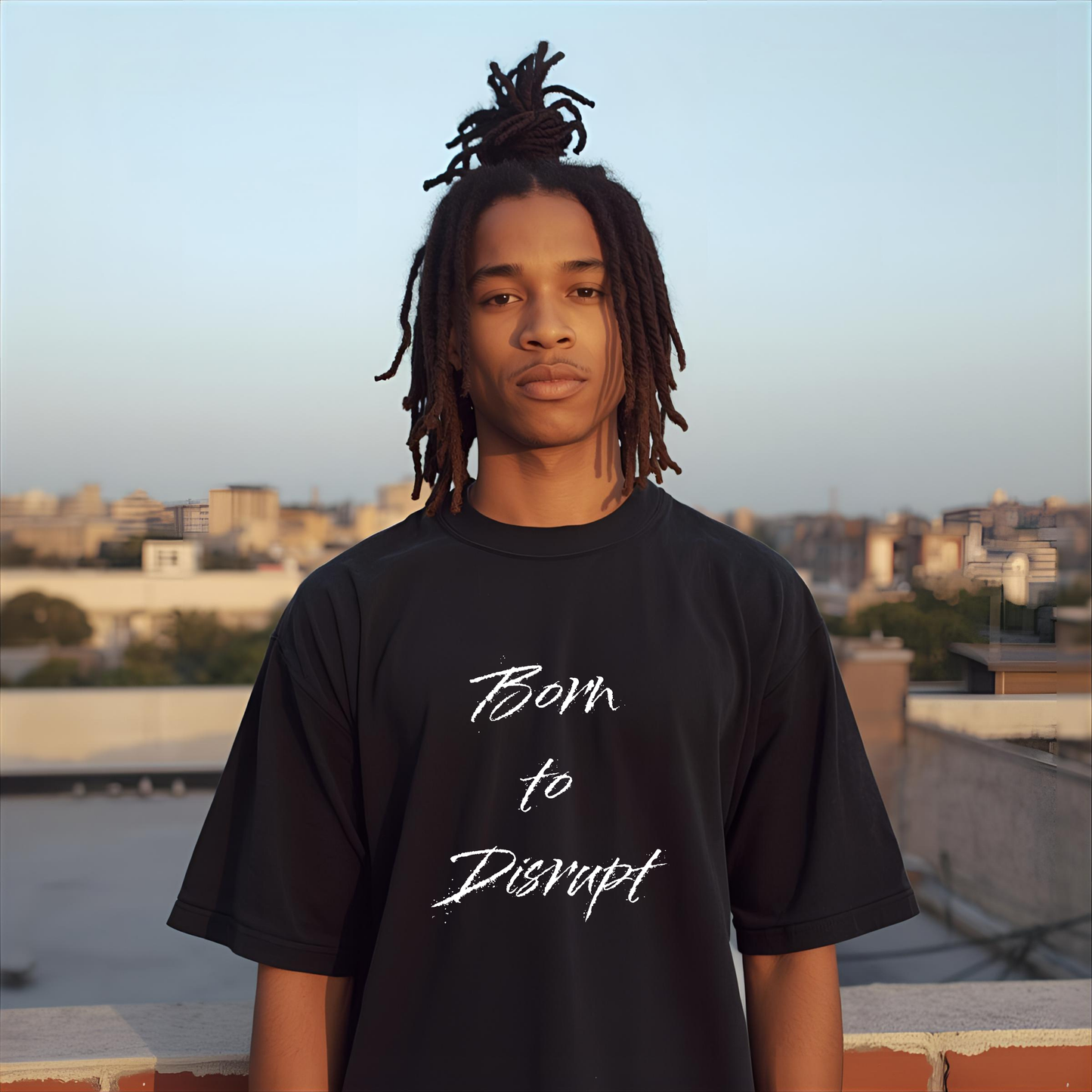 Born To Disrupt Splatter Loose Drop Shoulder Tee- White Print