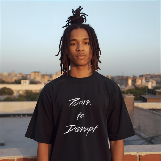 Born To Disrupt Splatter Loose Drop Shoulder Tee- White Print