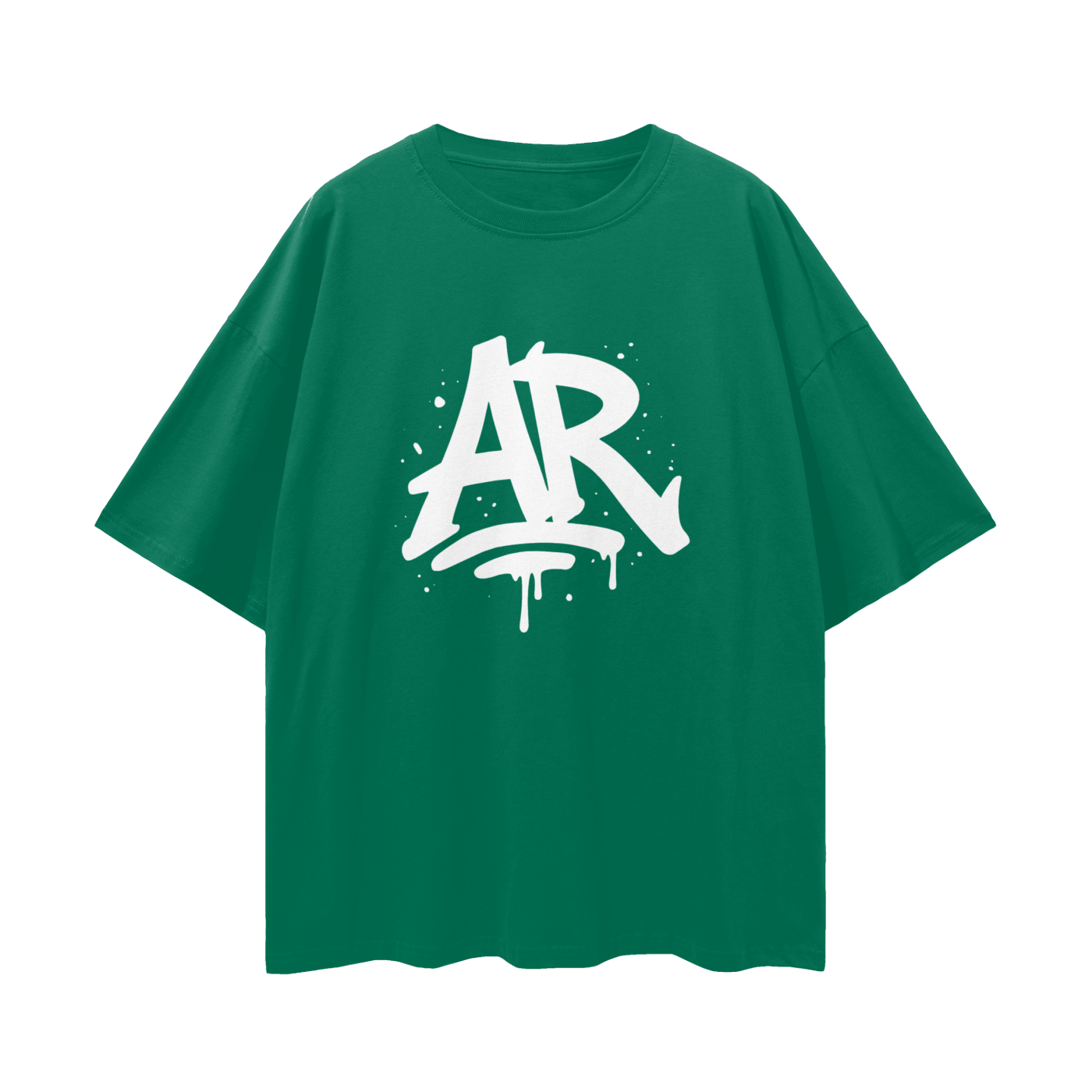Large AURARUSH Initials Streetwear Loose Drop Shoulder Tee- White Print