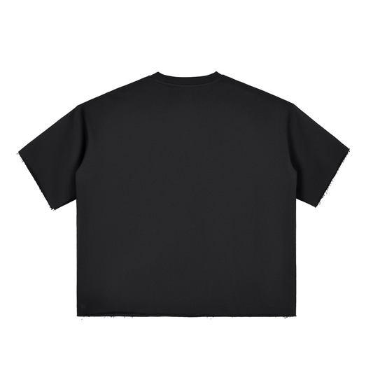 Large AURARUSH Boxy Half-Sleeve Raw-Edge T- White Print