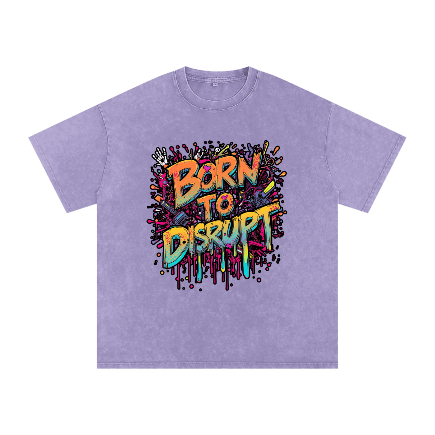 Born To Disrupt Paint Drip Snow Washed Oversized Tee