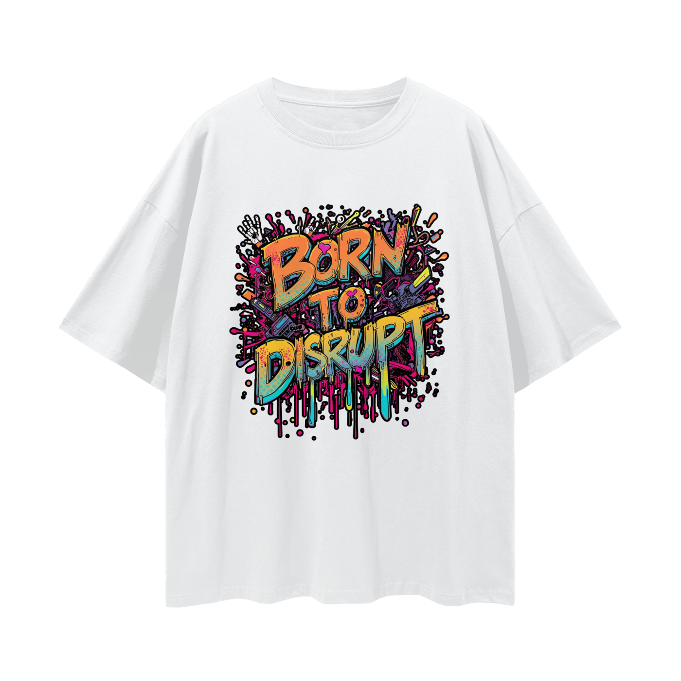 Born To Disrupt Paint Drip Loose Drop Shoulder Tee