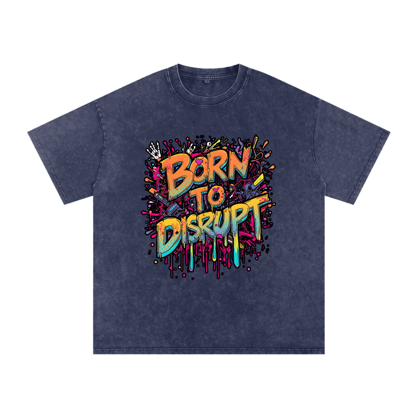 Born To Disrupt Paint Drip Snow Washed Oversized Tee