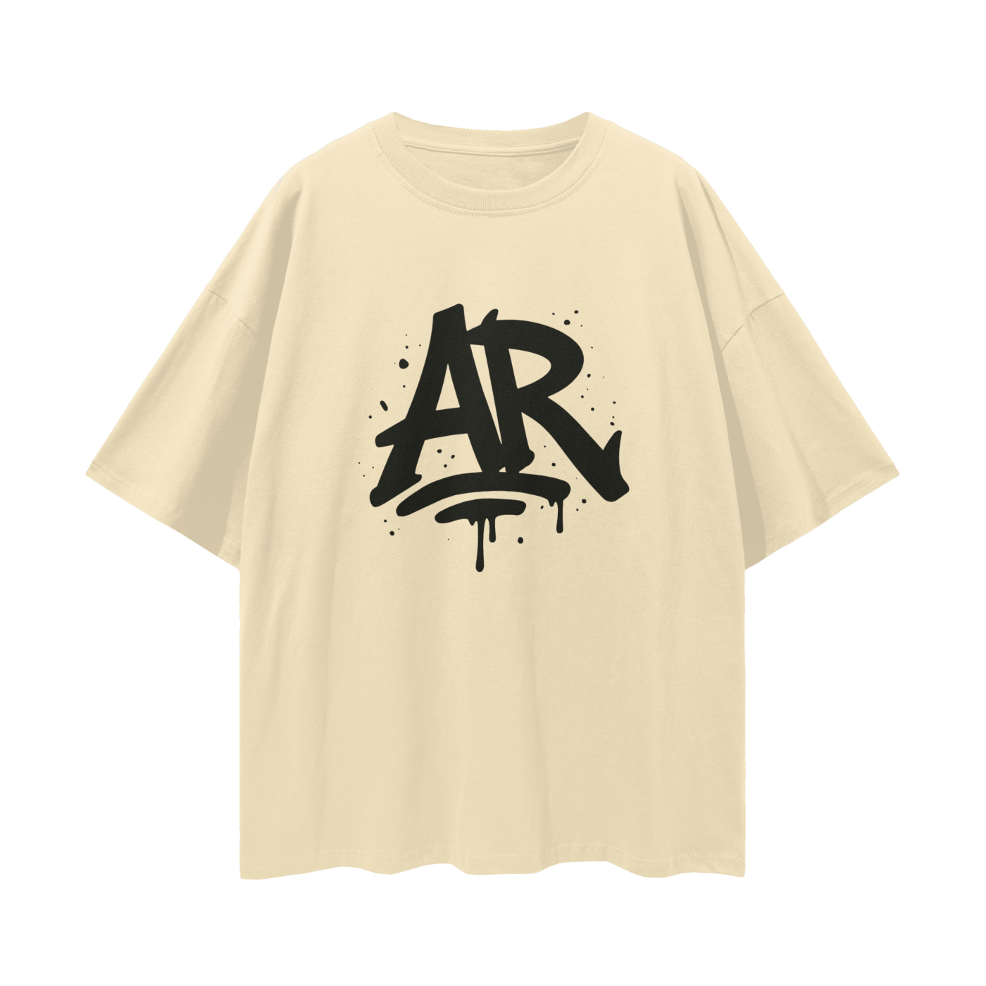Large AURARUSH Initials Streetwear Loose Drop Shoulder Tee- Black Print