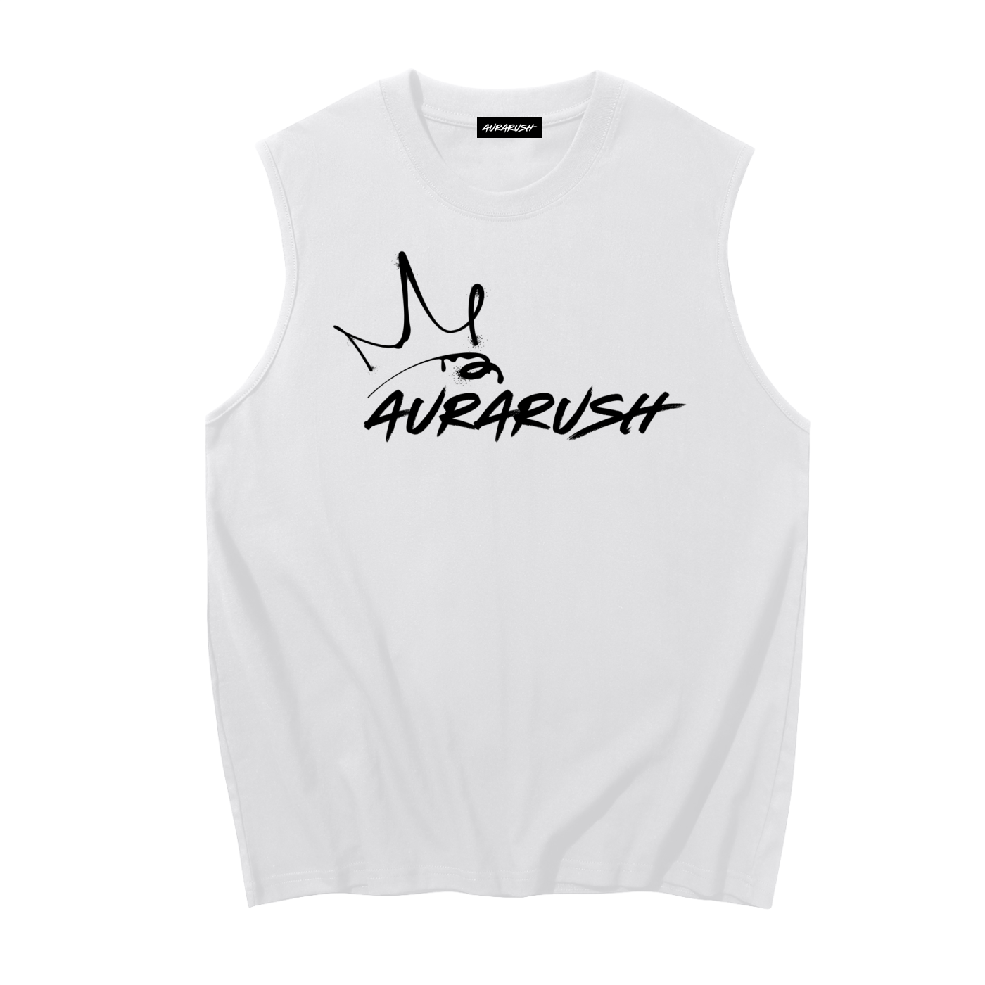 Large AURARUSH Sleeveless Cotton Tank- White Print