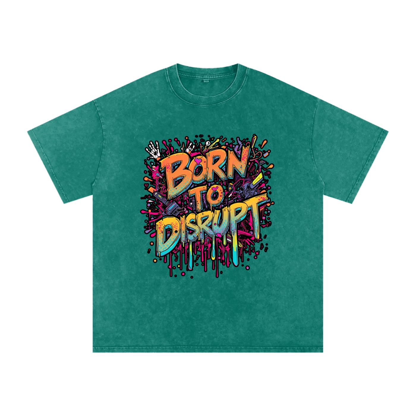 Born To Disrupt Paint Drip Snow Washed Oversized Tee