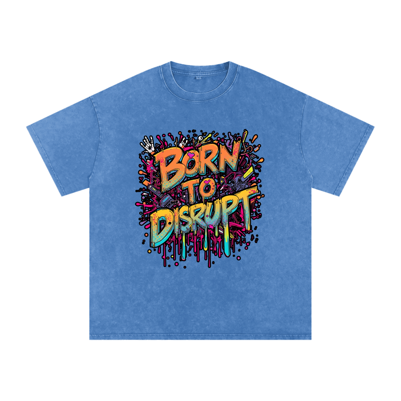 Born To Disrupt Paint Drip Snow Washed Oversized Tee