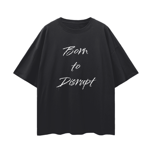 Born To Disrupt Splatter Loose Drop Shoulder Tee- White Print