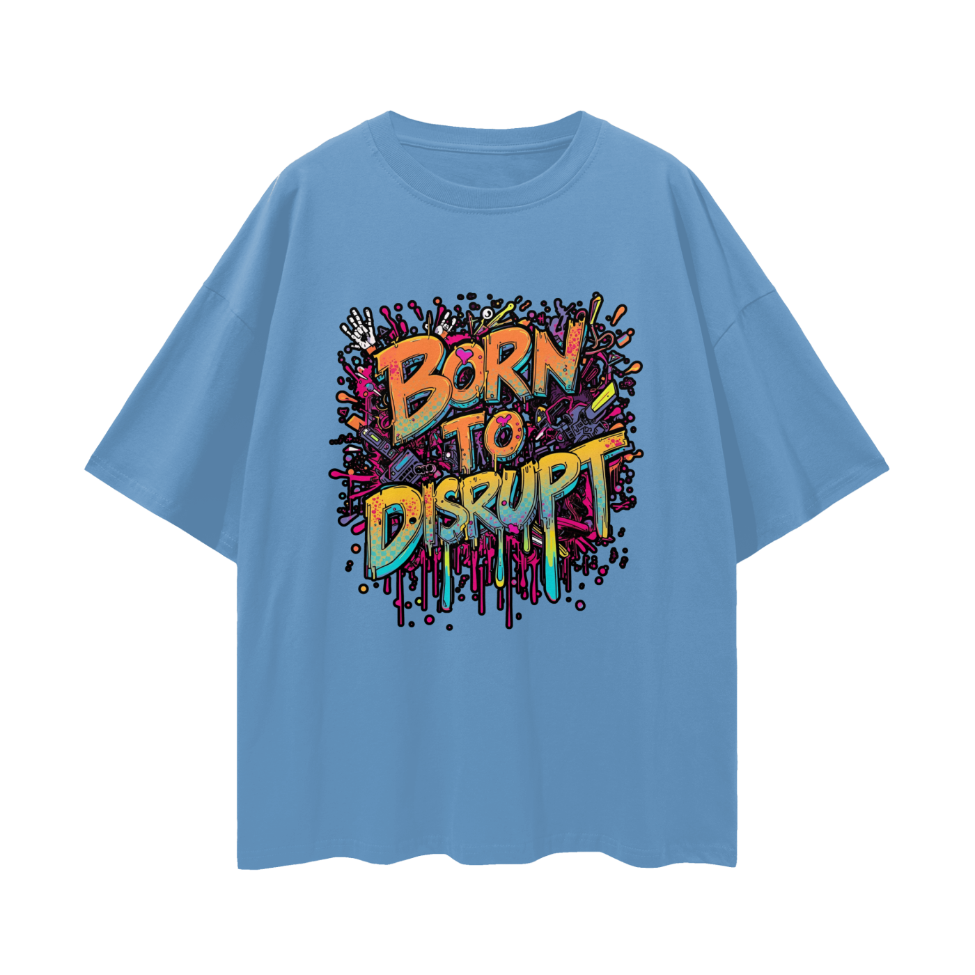 Born To Disrupt Paint Drip Loose Drop Shoulder Tee