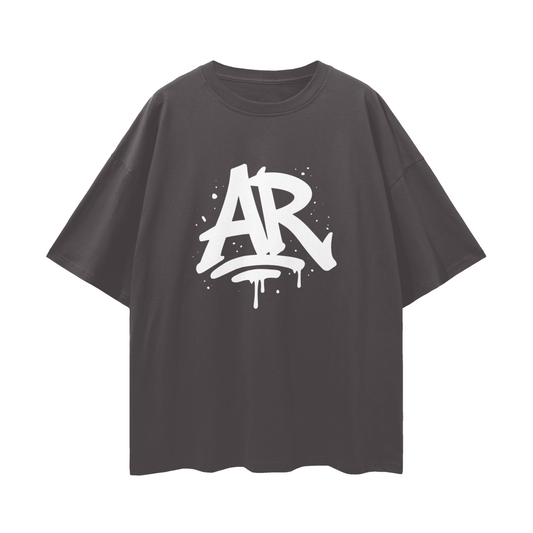 Large AURARUSH Initials Streetwear Loose Drop Shoulder Tee- White Print