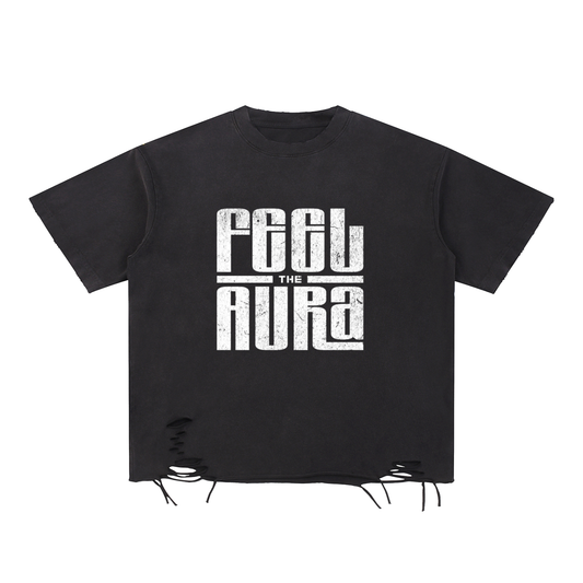 Feel The Aura Snow Washed Raw-Hem Tee
